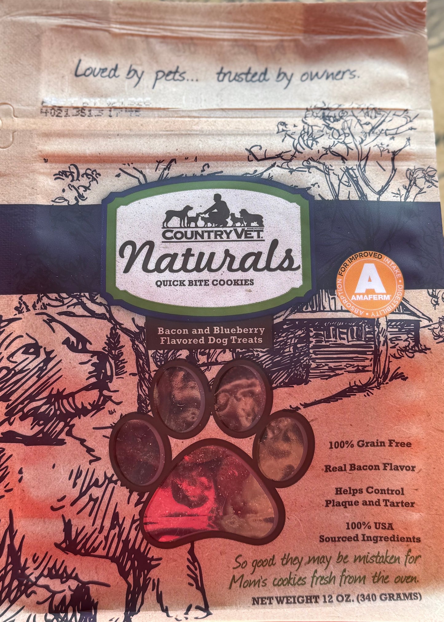 Country Vet NATURALS - GRAIN FREE BACON & BLUEBERRY QUICK BITE COOKIES (12 oz bag)