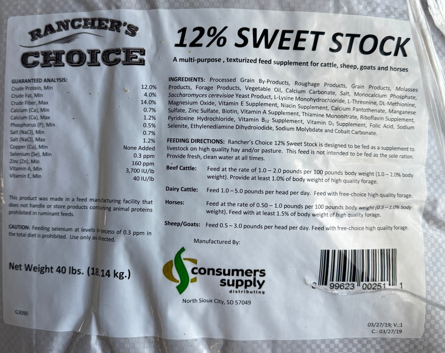 Rancher’s Choice 12% Sweet Stock Texturized Feed