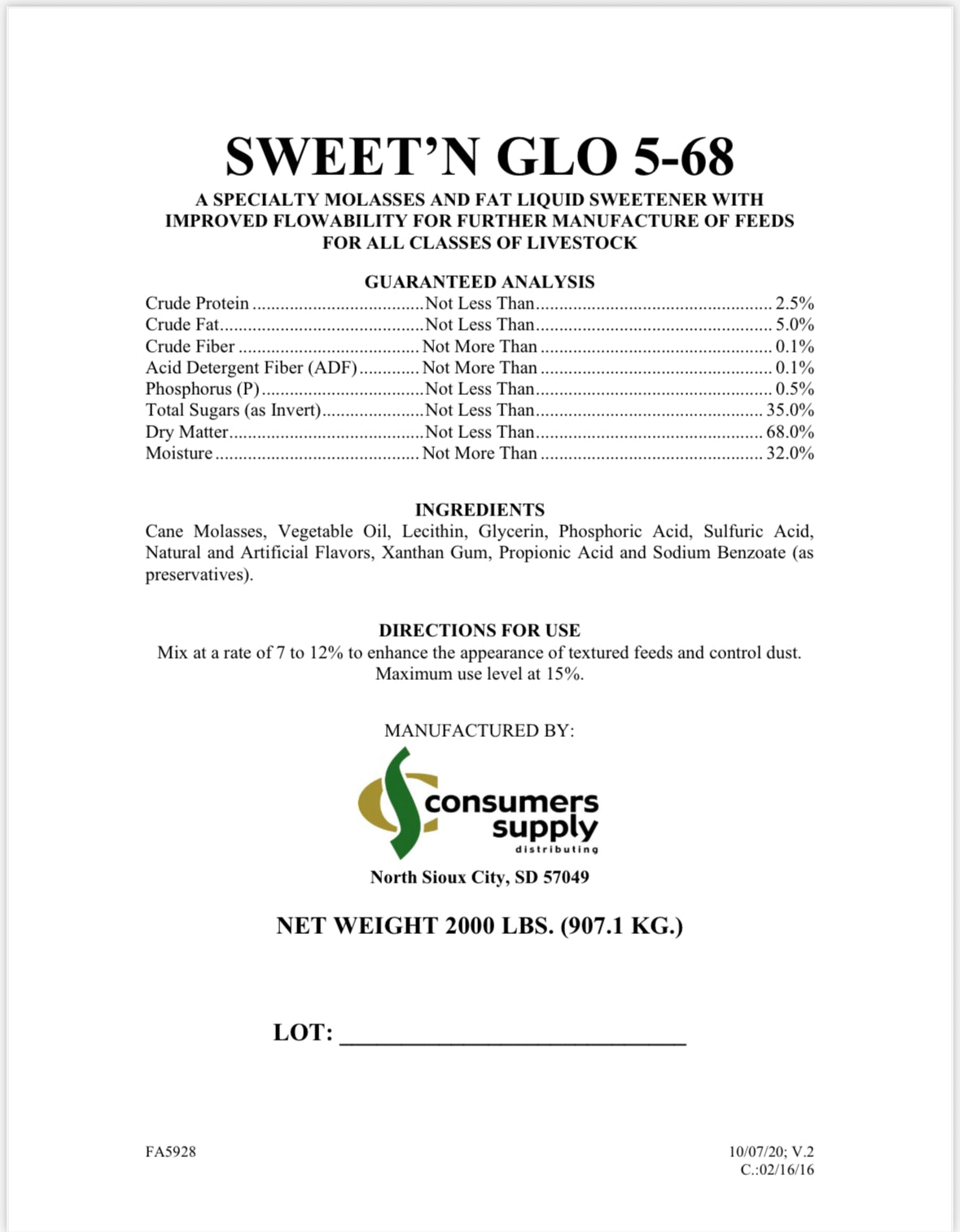 Sweet'n GLO-5-68 2,000 Lb. TOTE