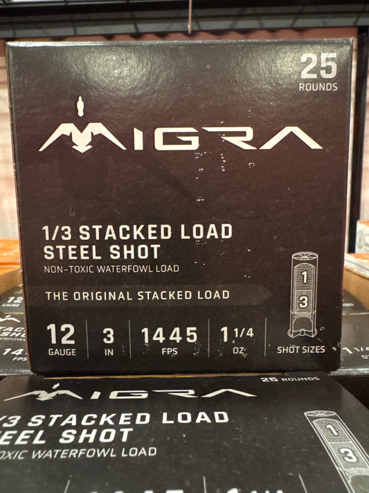 MIGRA Ammunition 1/3 Stacked Steel Waterfowl 12 Gauge Shotgun Shells