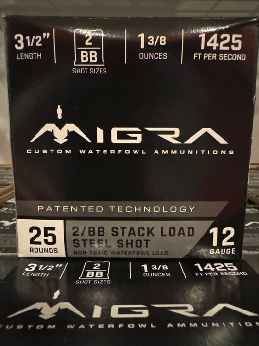 MIGRA Ammunition Stack Steel 2/BB Waterfowl 12 Gauge Shotgun Shells (25 Rounds Per Box)