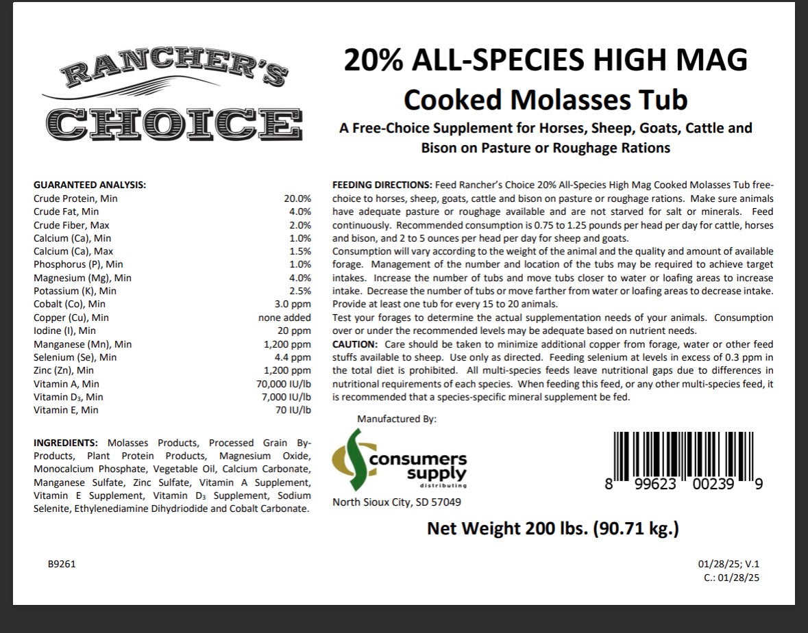 20% All-Species High Mag Cooked Molasses Tub