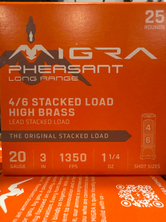 MIGRA Ammunition Pheasant Long Range 20 Gauge Shotgun Shells (25 rounds per box)