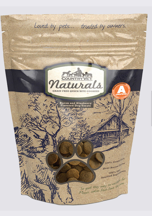 Country Vet NATURALS - GRAIN FREE BACON & BLUEBERRY QUICK BITE COOKIES (12 oz bag)