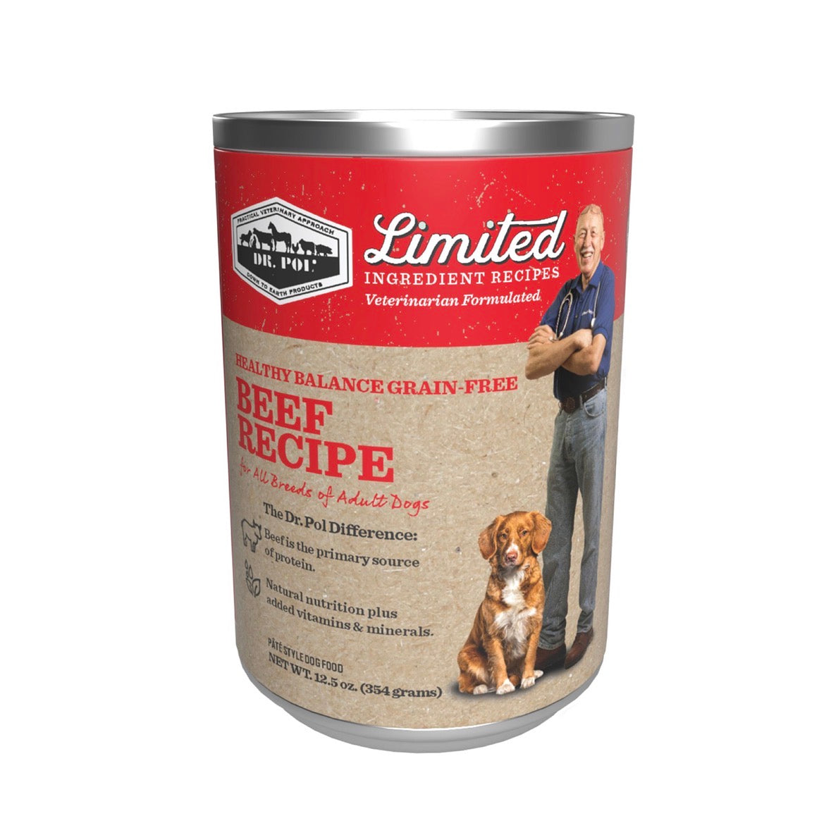 Dr. Pol Wet Dog Food Limited ingredient- GF Beef 12.5 oz can (12 cans)