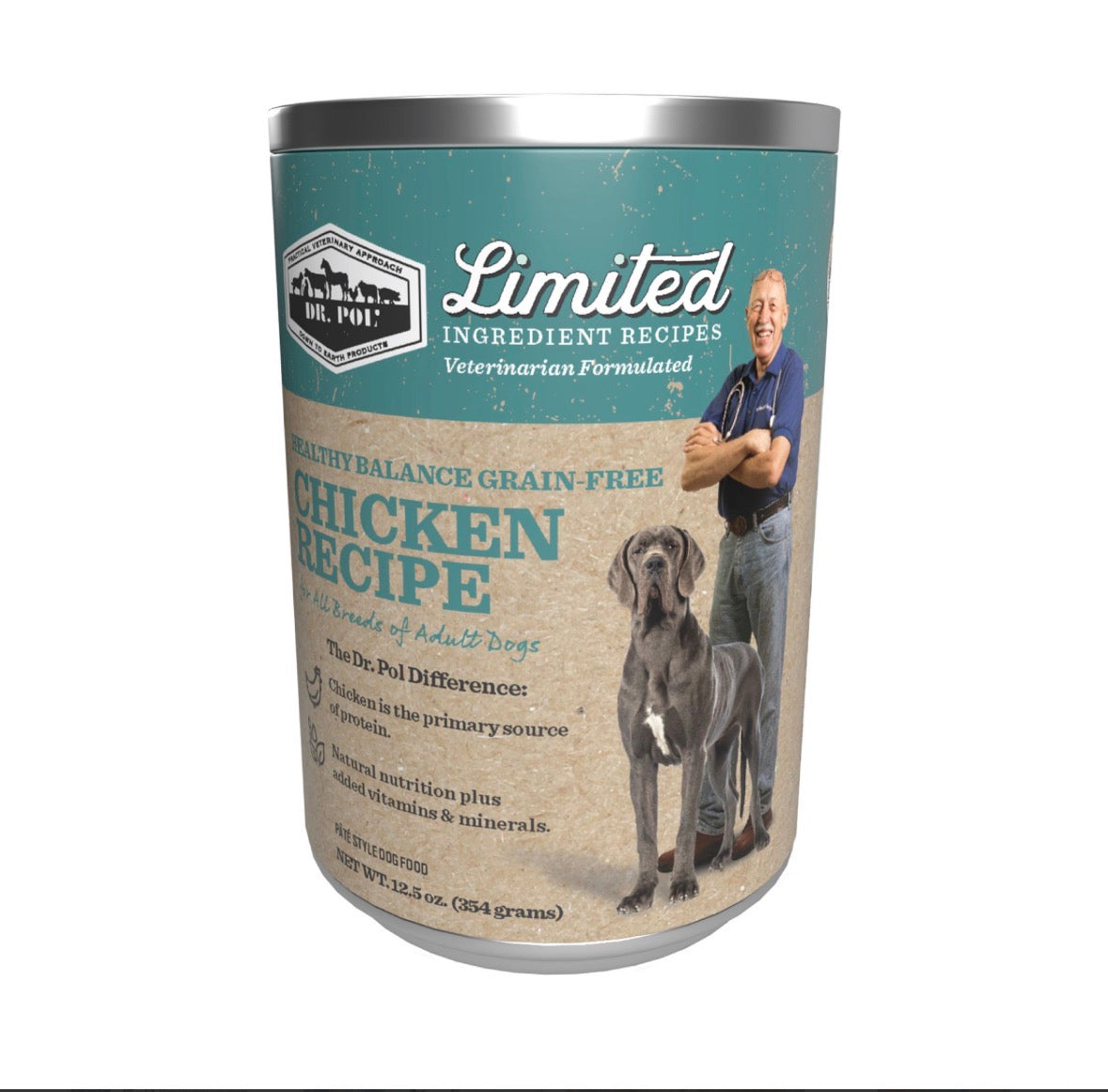 Dr. Pol Wet Dog Food Limited ingredient- GF Chicken 12.5 oz can (12 cans)