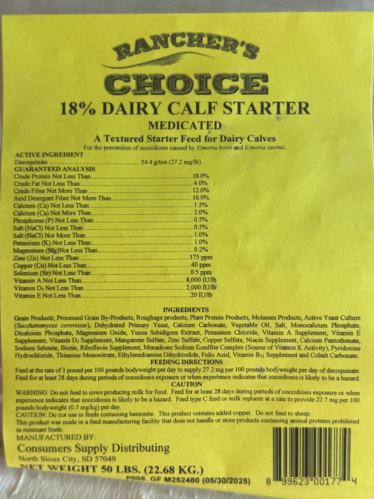 Rancher’s Choice 18% Calf Starter + Deccox 50Lb