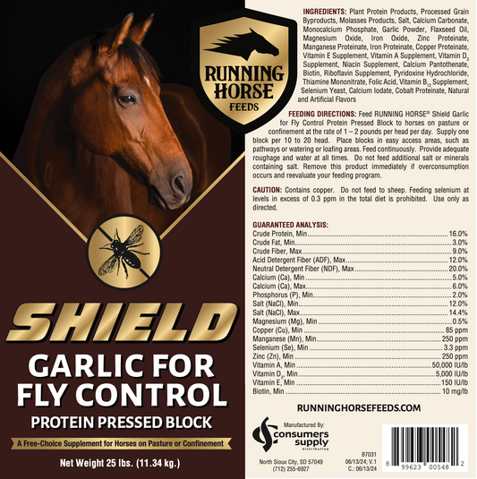 RUNNING HORSE - SHIELD EQUINE PROTEIN BLOCK W/ GARLIC 25Lb